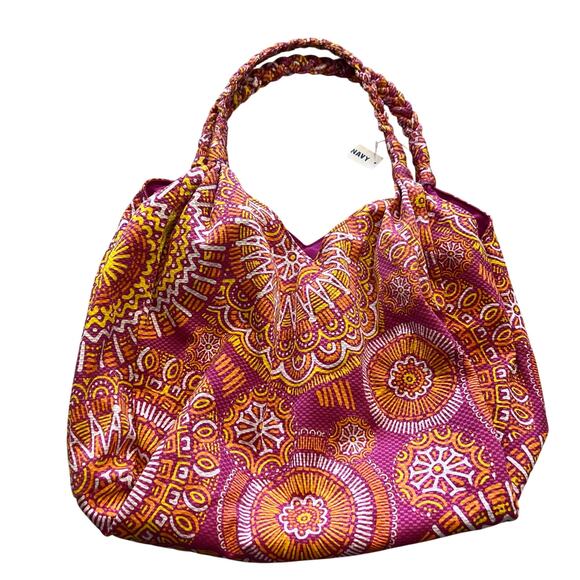 NWT Old Navy Pink + Orange Tribal Tote Shoulder Travel Bag Magnetic Closure - Picture 1 of 3